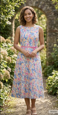 Liz Claiborne Floral Midi Dress in Blue, Pink, Orange